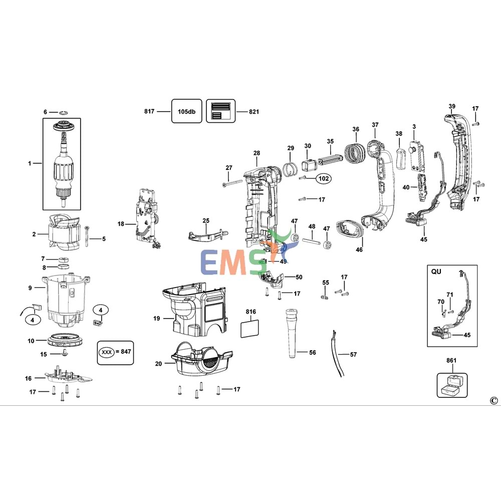 Dewalt D25762K D25763K D25761K D25730K Kırıcı Endüvi Rotor Kollektör 492485-00