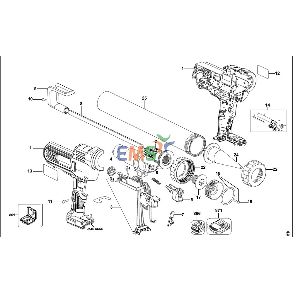 Dewalt DCE580D1 Silikon Tabancası Elektronik Modül Şalter 5140187-88