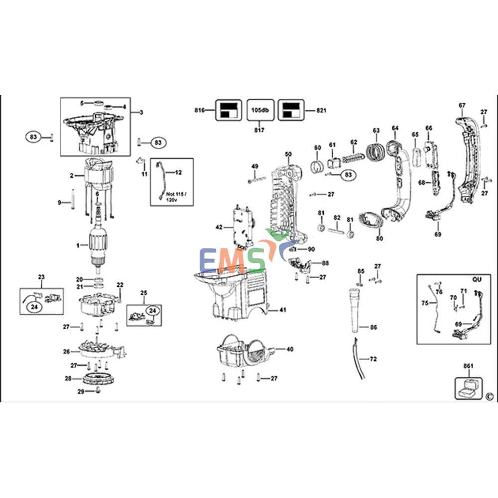 Dewalt D25501K D25601K D25602K D25762K Kırıçı Şalter Anahtar 587274-00