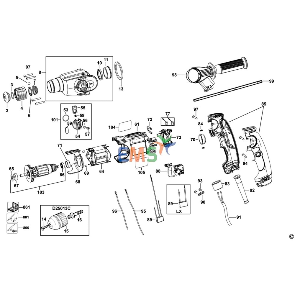 Dewalt D25013K Şalter Anahtar Tetik N031776