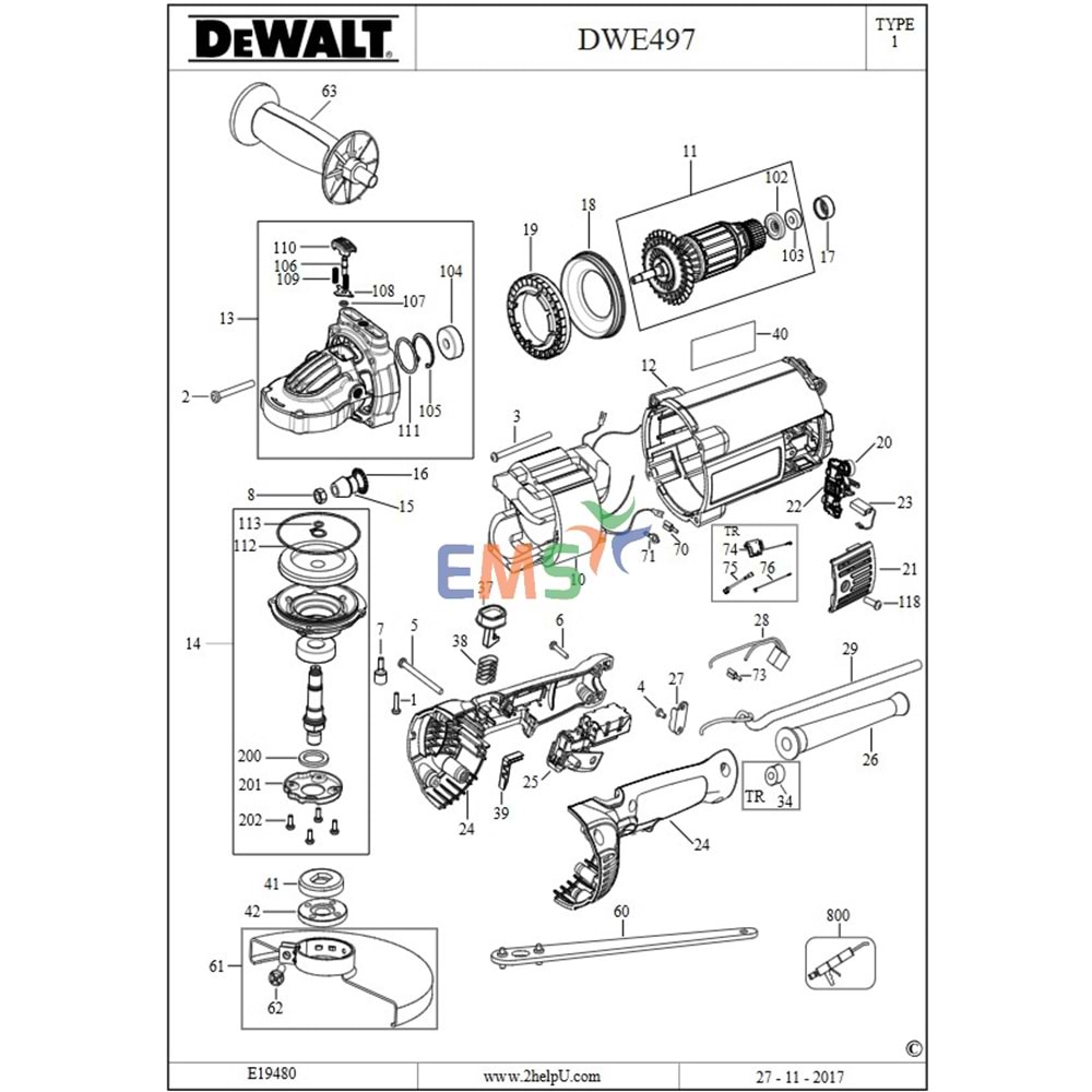 Dewalt DWE497 Armatür Endüvi N565218