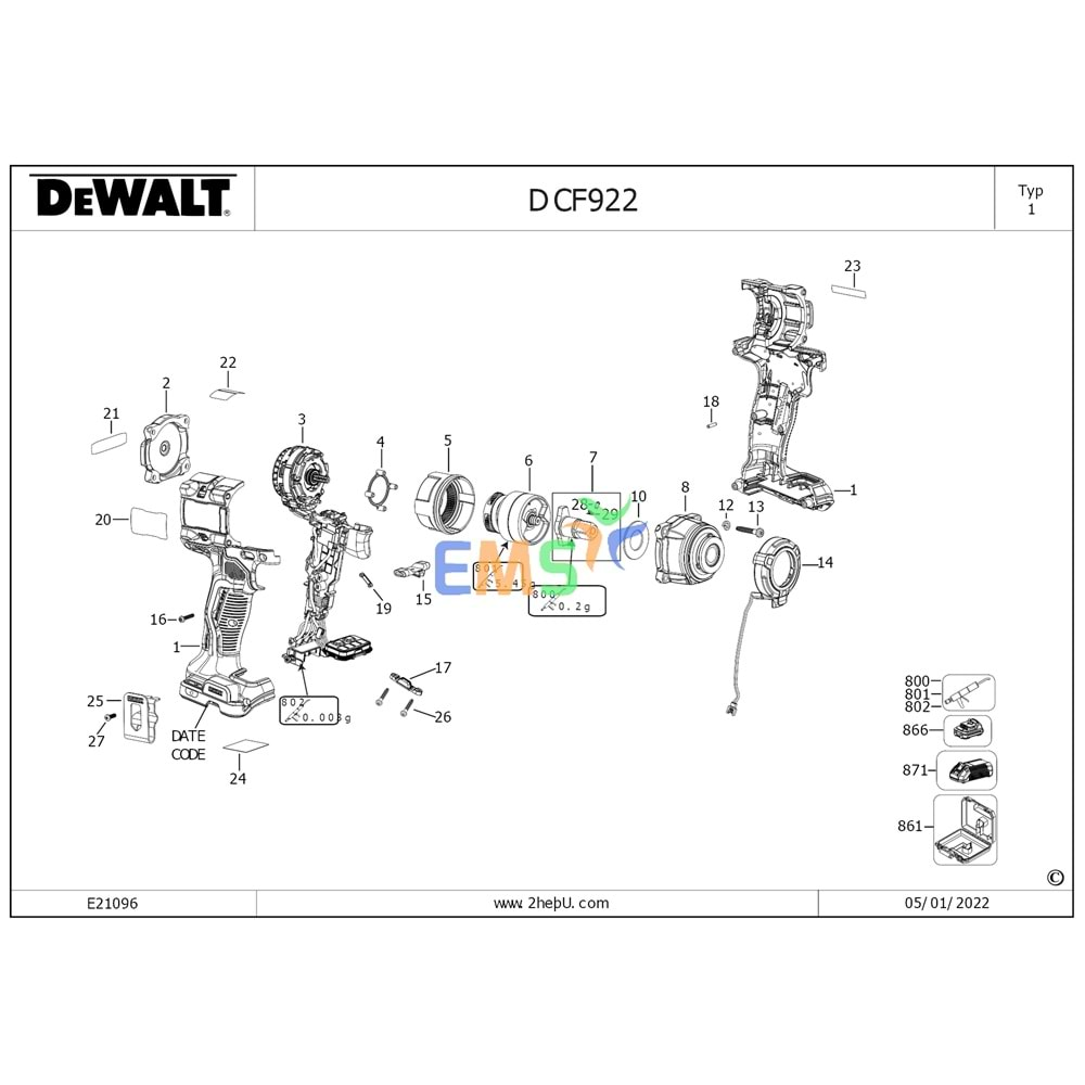 DEWALT DCF922 GÖVDE TYP 1 N855804